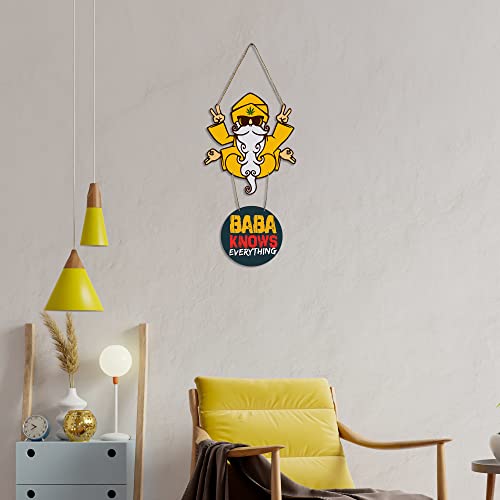 Image of Artvibes Baba Knows Printed Wooden Wall Hanger with Quotes for Home Decor | Office | Gifts | Living Room | Bedroom | Wood Decorative Items | Modern Decoration | Artworks Hangings (WH 5706N)