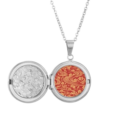 Collier médaillon fleur japonaise rouge en émail avec chaîne ajustable
