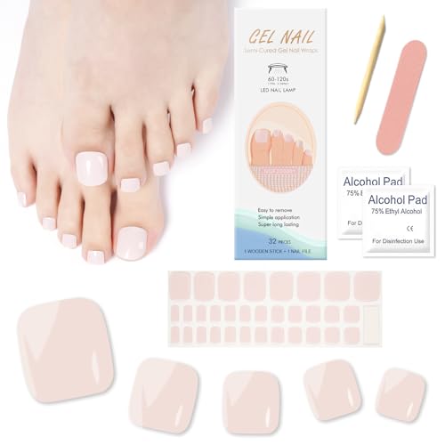 Ceboic 32 strisce di gel semi-rigido per piedi, adesivi per unghie dei piedi UV copertura completa, adesivi per unghie piedi, Toenail Art Stickers Francese per donne e ragazze, rosa nudo