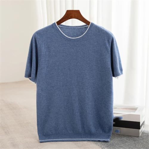 Splicing Together Cashmere Pullover Men Solid Wool Sweater O-Neck Short Sleeve Business Casual Soft Warm Clothing Tops4