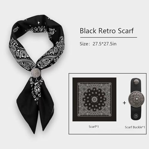 Image of 27.5 * 27.5 inches Oversize Bandana Scarf with Star Concho, Handmade Leather Square Scarf Buckle Ring, Gifts for Men
