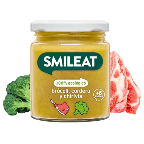Smileat - Tarrito Ecológico con Verduras, Ingredientes Naturales, para Bebés desde 6 Meses, Sano y Saludable, sin Gluten, Sabor a Brócoli, Cordero y Chirivía - Tarro de 230 g
