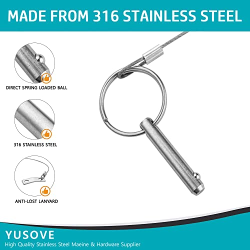 Bimini Top Quick Release Pin 1/4" 316 Stainless Steel With Lanyard Pin,Boat Bimini Top Deck Pins,Marine Bimini Top Hardware Accessories,Pack Of 4 #TOP4