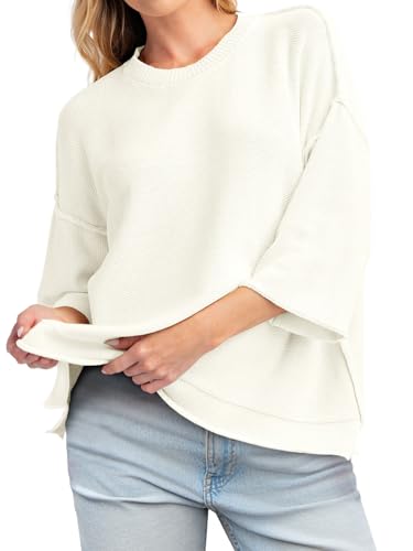Cicy Bell Womens Oversized Sweaters 3/4 Sleeve Summer Casual Knitted Tops Crewneck Lightweight Loose Pullover Blouses2