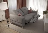 Friderik Sofá de 2 plazas con función de relajación eléctrica, Malibu Relax II, 180 cm, tejido Gemma, reposacabezas ajustables, patas metálicas elegantes (gris paloma)