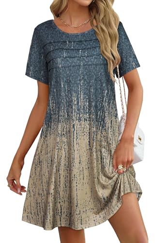 elescat Sundress for Women Casual Loose Summer Short Sleeve Pleated Front Crew Neck T Shirt Dress...