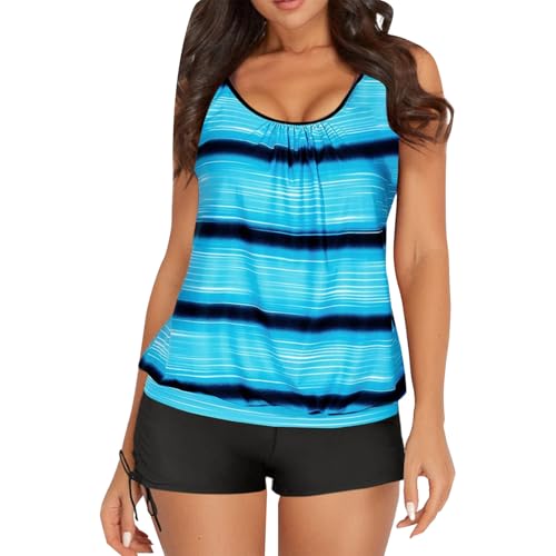 Shffuw Bikini con Relleno Mujer Deportivo Women's Spring/Summer Solid Color Camisole Split Sleeveless Set with Breast Topper Bikinis Parte De Arriba Natacion (Sky Blue, XL)