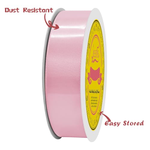 Image of Double Face Pearl Pink Satin Ribbon 7 /8 inch X 25 Yards Polyester Pearl Pink Ribbon for Gift Wrapping Very Suitable for Weddings Party Invitation Decorations and More