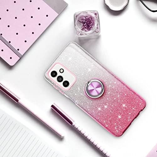 SouliGo Samsung Galaxy A13 Case 360° Ring Holder Kickstand for Magnetic Car Mount Slim Glitter Bling Sparkle Shiny Girls Women Cover Protective Phone Case for Samsung A13 5G 6.5", Gradient Pink