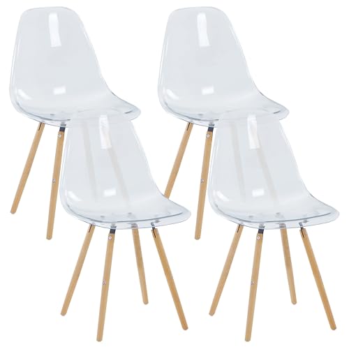 Set 4 Sedie Trasparenti in Polipropilene con Gambe in Legno di Faggio Schienale Ergonomico Sedia Cucina Eleganti Moderne Robuste Solide Soggiorno Sala Attesa