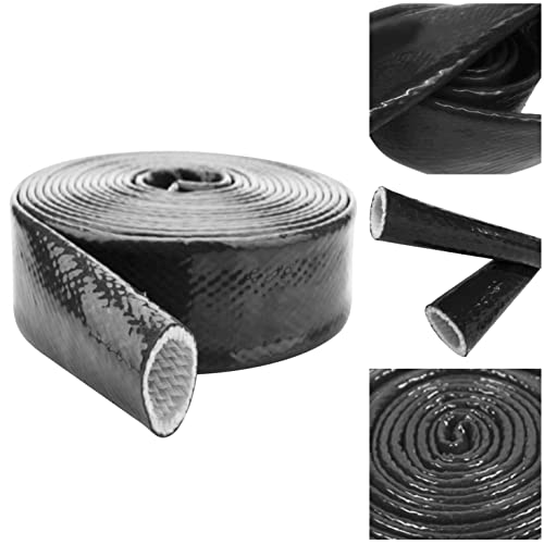 Image of Fuel Line Heat Shield Insulation Heat Shielded Fire Thermo Armor Fire Sleeve Silicone Coated Fiberglass Heat Protection for Automotive Hose Lines & Electrical Wiring-(Black 3 /4 inch ID x5FT)