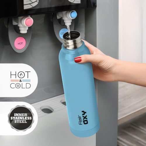 Image of FLAIR Oxy 900 Stainless Steel Water Bottle Set of 3 (650 ml Each), Blue, Hot & Cold, Leakproof, BPA-Free, ISI Certified, Stainless Steel Bottle for Office, Gym, Travel, Trekking & Outdoor Sports