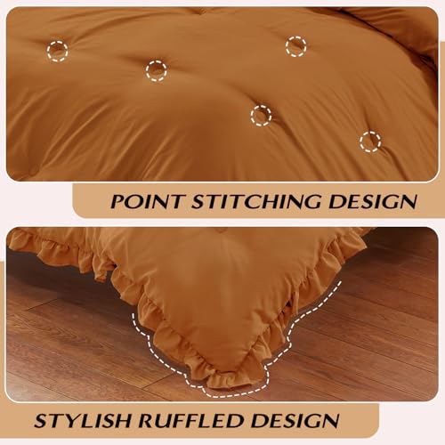 Image of HARBOREST King Comforter Set Burnt Orange - Ruffle Comforter for King Size Bed, Fluffy King Size Comforter Set for All Seasons, 3 Pieces (1 Comforter & 2 Pillow Shams)