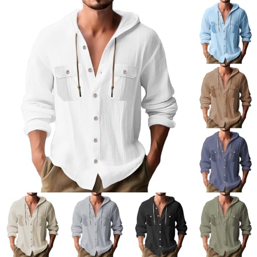 Linen Shirts Mens Summer Lightweight UPF 50+ Sun Shirt with Hood Casual Breathable Dry Fit Rash Guard Fishing Hoodies4
