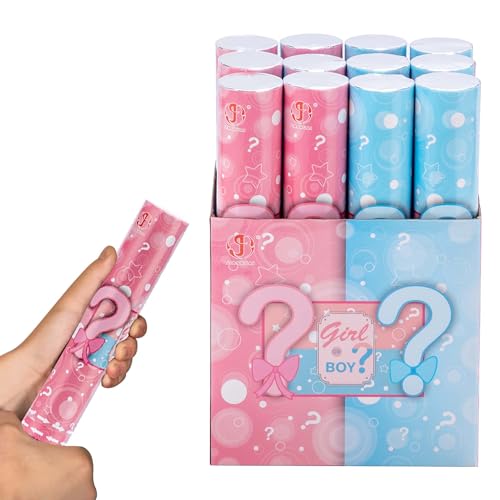 KRAFTZ Cañón de confeti ecológico para revelar el género, cañones de revelación de género para bebés, confeti biodegradable, cañón de confeti rosa y azul, ideas brillantes de revelación de género