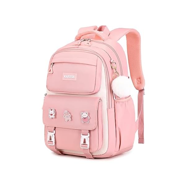 Girls Backpack, Kids Backpack for Girls with Anti-theft Back Pocket, Lightweight School Bookpack, Watrer Resistant, Bookbag for Elementary Primary School, Pink