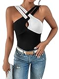 SOLY HUX Women's Color Block Criss Cross Front Cut Out Cami Tops Sleeveless Summer Camisole Black Colorblock S