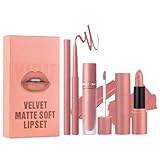 Matte Lipstick Set - 3PCS Nude Lipstick Long Lasting Lipliner Pencil - All-IN-One Lip Filler Lip Gloss Liquid Lip Stick Kit - Lip Liner Set Lip Makeup Kits for Women Girls Daily Makeup