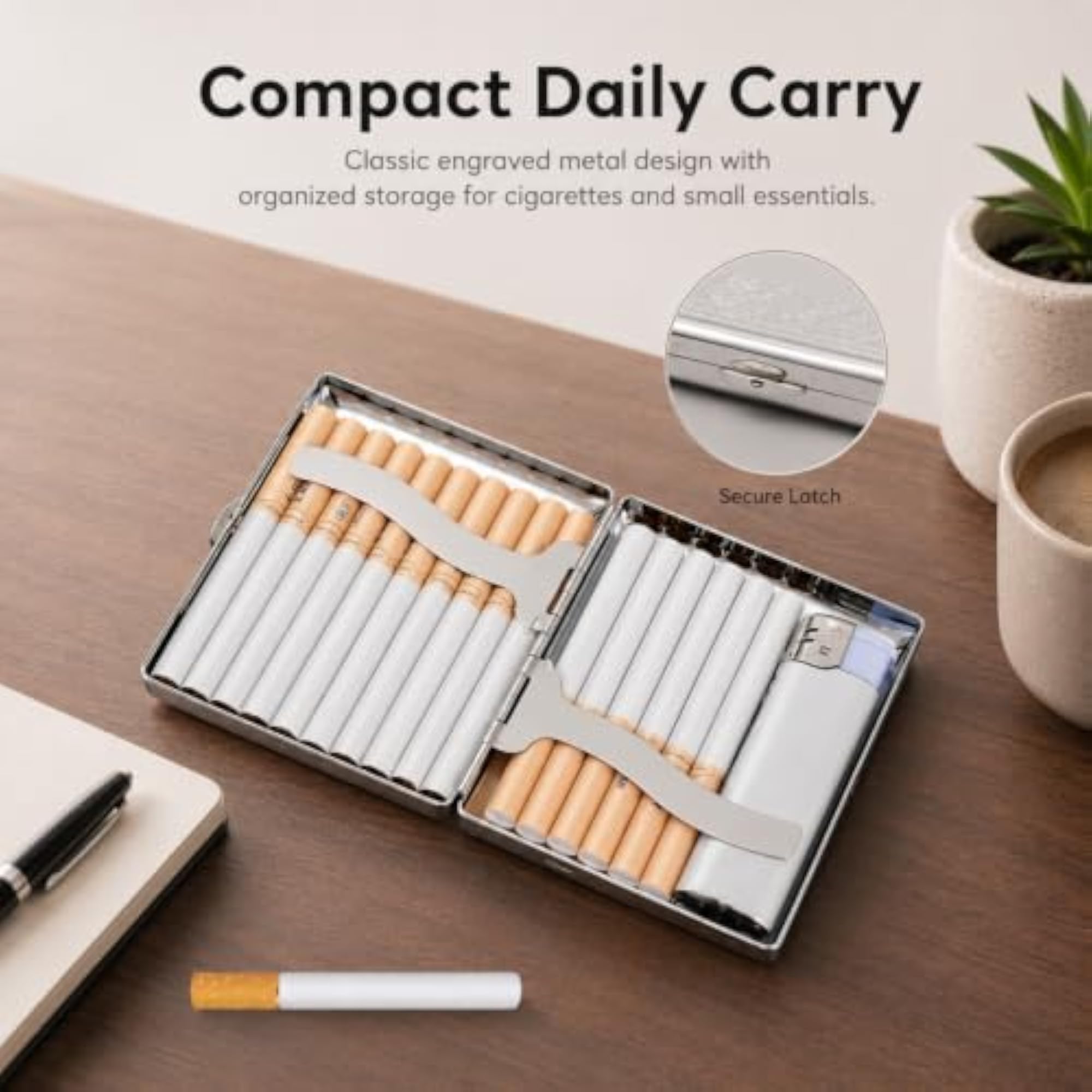 Metal Cigarette Case, Double Sided Spring Clip Design