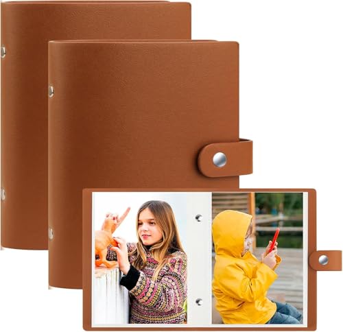 2 sztuki Mini Albumów na Zdjęcia 13x18 cm (7x5), 52 Kieszonki, Okładka ze Skóry, Wsuwane od Góry, Idealny na Ślub, Urodziny i Podróże (Brązowy)