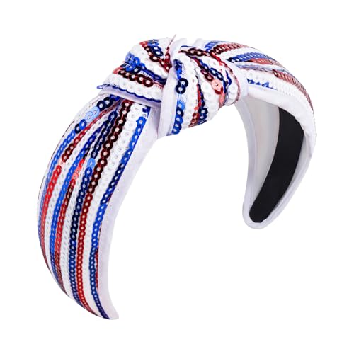 Joyline 4th of July Headband for Women Red White Blue Patriotic Sequin Patriotic Hairband American Flag USA Independence Day Headbands Hair Accessories Gifts