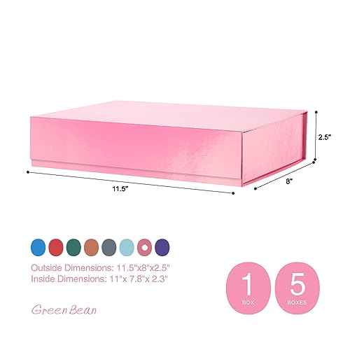 GREEN BEAN Gift Box 11x7.8x2.3 Inches, Pink with Lid for Presents, Magnetic Closure Gift Box, Shirt for Clothes (Glossy Metallic Pink, Polka Dot Design Inside)