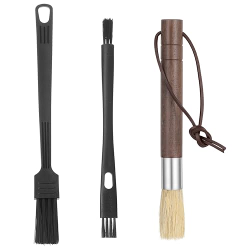 3Pcs Coffee Grinder Cleaning Brush Set, Espresso Machine Brush Cleaner Tools with Walnut Wood Handles & Natural Bristle for Barista & Home Kitchen Use, Coffee Grinder Brushes for Coffees Bar Accessory