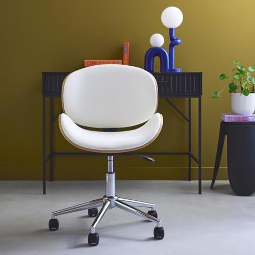 Miniatura 2 de Sweeek - Silla De Oficina Con Ruedas, Madera Curvada Y Acabado En Polipiel, Dwight, Blanco, 51x53x87 Cm