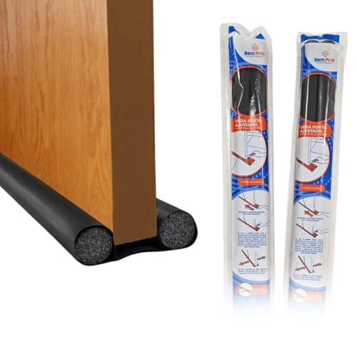Kit 2 Unidades Veda Porta Protetor Rolinho Impermeável Ajustável 80 cm Preto