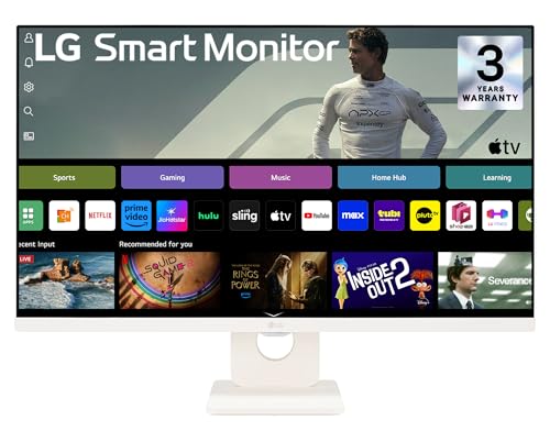 LG Smart Monitor 80cm (32 in) w/webOS Platform for Smart TV Experience, FHD 1920x1080, IPS, HDR10, Bluetooth, Screen Mirroring, Built-in Channels, ThinQ, 5Wx2 Speakers, HDMIx2, USB, 32SR50F, White