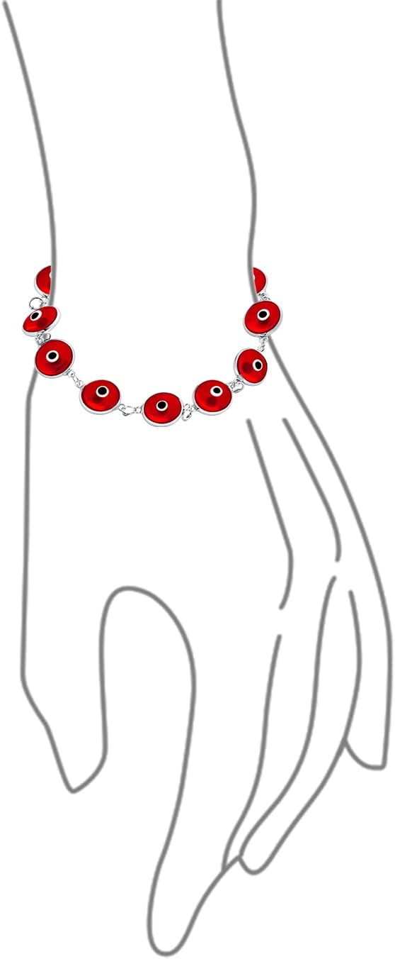 Protection Good Luck Amulet Turkish Translucent Glass Bead Evil Eye Bracelet For Women Teen Gold Plated .925 Sterling Silver Red Yellow Orange Blue Green White Pink Black Multicolor 7-7.5 Inch - Image 2