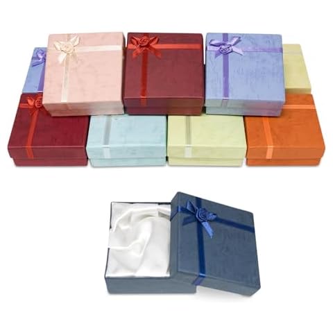 Novel Box Cardboard Jewelry Boxes for Bangles 12Pack 3.5x3.5x1 Inches Jewelry Box for Bangle - Bangle Gift Box with Rosebug Bows - Gift Box for Wedding & Special Occasions in Assorted Colors Cover
