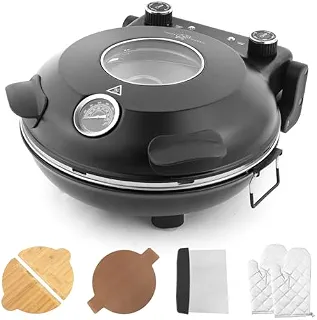 KLAIF Forno Elétrico de Pizza de Bancada 12" (Uso Interno) com Pedra Cerâmica, Controles Duplos de Temperatura Ajustáveis, Inclui 4 Utensílios para Pizza LMR-Preto, 110V-130V