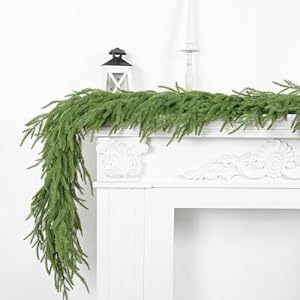 Xmasexp norfolk pine christmas garland decorations 9ft real touch christmas garland realistic artificial christmas garland decorations for mantle windows indoor outdoor  urban country home decor