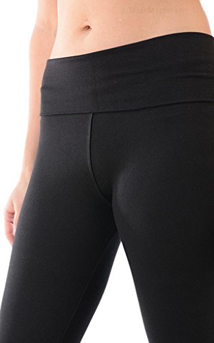 T Party Fold-Over Waist Yoga Pants, X-Large,Black #TOP4
