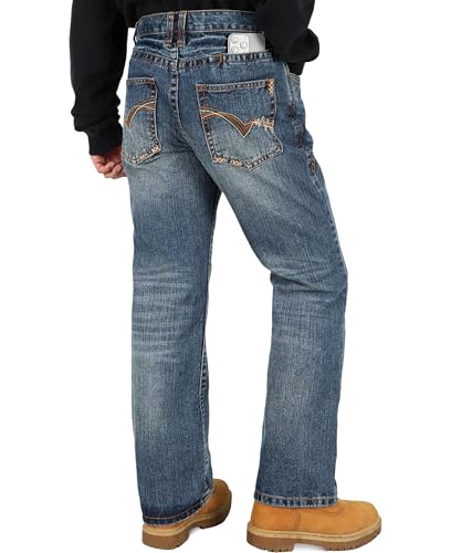 Image of BOCOMAL Non FR-Men's Heavyweight Dura-Rugged Work Jeans Mid Rise Relaxed Fit Boot Cut 7 Utility Pockets Retro Washed Jean