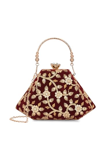 Image of TOOBA Handicraft Women's Beautiful Bling Box Clutch Bag | Evening Bag, Bridal Purse & Party Handbag | Wedding & Special Occasion Clutch (Mix Pyramid)