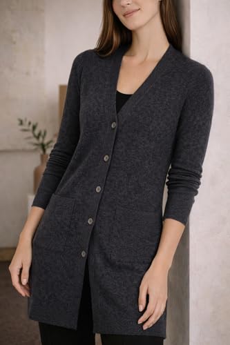 Image of State Cashmere Women's Button Front Cardigan 100% Pure Cashmere V Neck Fashion Sweater Dress with Pockets