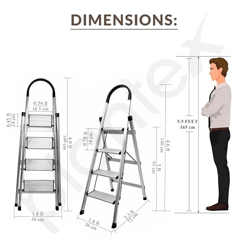 Image of Plantex Aluminium Ladder for Home /4-Step Ladder with Minor Surface Marks from Transit, Fully Quality Checked /Anti-Skid Step Ladder /Assured by Plantex (Anodize-Silver)