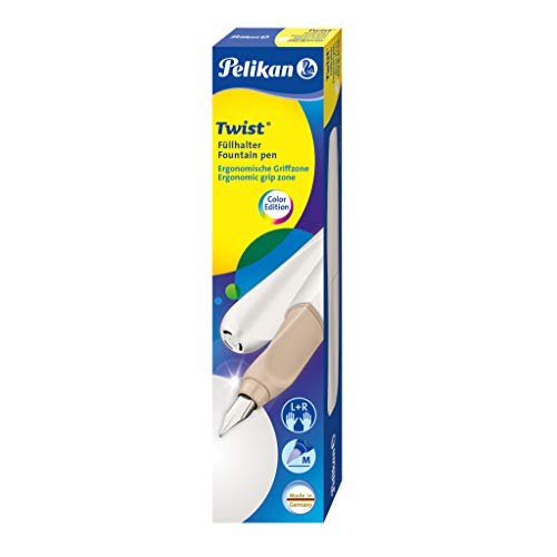 Pelikan Twist Fountain Pen with 1 Ink Cartridge, Medium Nib, White Pearl, Boxed (811439)
