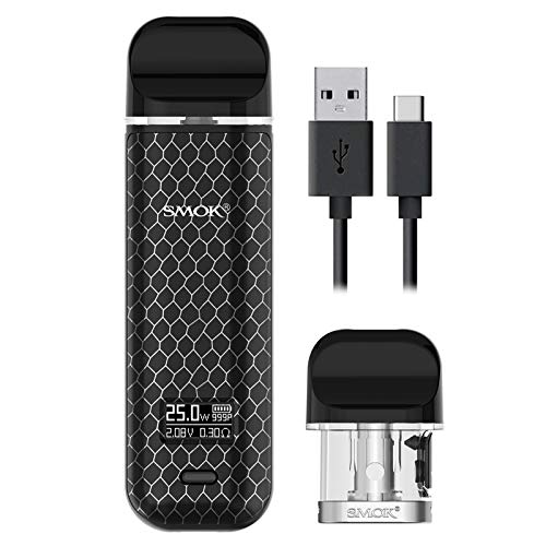 S-Mok Novo X Kit (Black Cobra), 25W Vape Starter Kit con pantalla OLED/ 0.8ohm DC MTL Pod/ 800mAh Batería, sin nicotina Cover