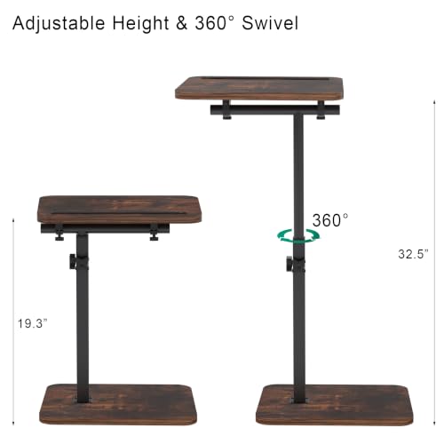 Image of TV Tray Side Table for Couch - 360 Swivel Adjustable Height Rotating Sofa Table
