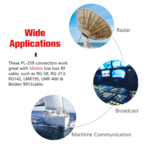 YIXISI 3 PCS UHF/PL-259 Male Solder Coax Connector with Reducer, Teflon Material 50ohm Low Loss RF Adapter for RG8x, RG8, RG59, LMR-400, RG-213 Coaxial Cable, Compatiable with CB Ham Radio Antenna - Image 4