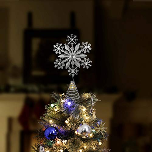 Ornativity Glitter Snowflake Tree Topper - Silver Sparkling Gem Christmas Tree Decoration #TOP2