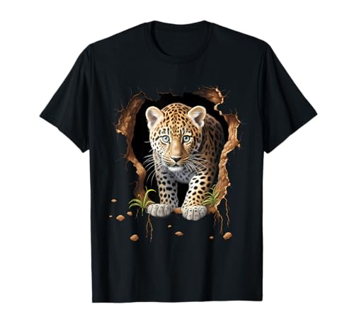 Leopard Wall Drawing Wildlife Animal Print Nature Artwork T-Shirt