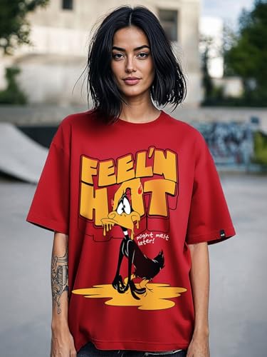 Image of Bewakoof Women's Cotton Oversized Fit Half Sleeve Round Neck T-Shirt | Casual wear | Streetwear | Oversized Tshirt for Woman Cotton| Baggy