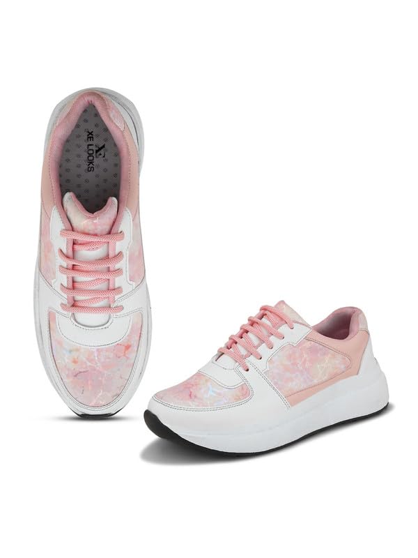 Image of XE Looks Women's Stylish, Attractive & Fancy Lace up Sneakers Shoes All Day Casual Wear for Women & Girls