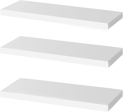 OUDIE White Floating Shelves - Wall Shelf Pack of 3, Modern Shelves for Bathroom, Bedroom, Office, Living Room Display, Kitchen Storage - 1