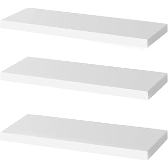 OUDIE White Wall Shelf Set of 3 Floating Shelves Modern White Wall Shelf Decorative Wall Shelf Use for Living Room Kitchen Bedroom Office Hallway and More