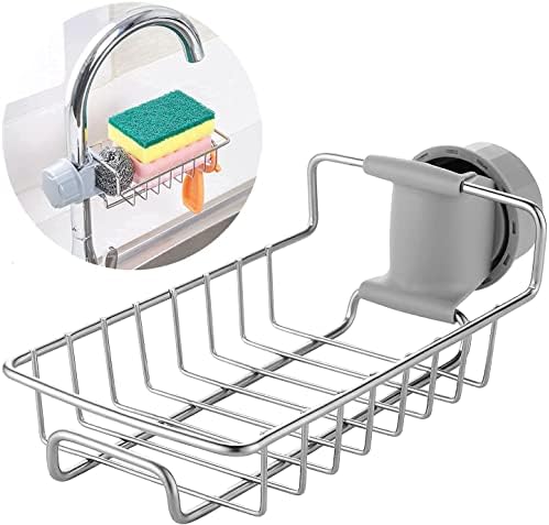 Ardith Kitchen Adjustable Sink Faucet Shelf Stainless Steel Drain Rack for Soap, Sponge, Clip Hanging Holder Dishcloth, Towel Rack (Standard)…